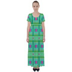 Checkerboard-squares-abstract-- High Waist Short Sleeve Maxi Dress by Semog4