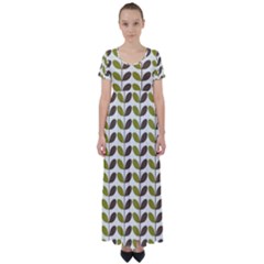 Leaf Plant Pattern Seamless High Waist Short Sleeve Maxi Dress by Semog4