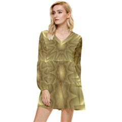 Background Pattern Golden Yellow Tiered Long Sleeve Mini Dress by Semog4