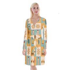 Nautical Elements Collection Long Sleeve Velvet Front Wrap Dress