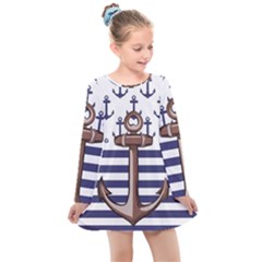 Anchor Background Design Kids  Long Sleeve Dress by Semog4