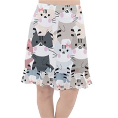 Cute Cat Couple Seamless Pattern Cartoon Fishtail Chiffon Skirt by Semog4