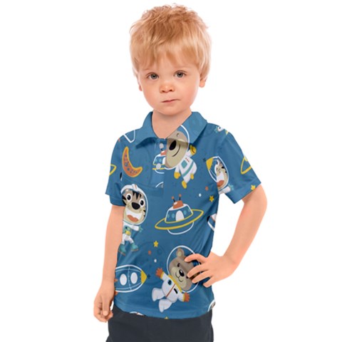 Seamless Pattern Funny Astronaut Outer Space Transportation Kids  Polo Tee by Semog4