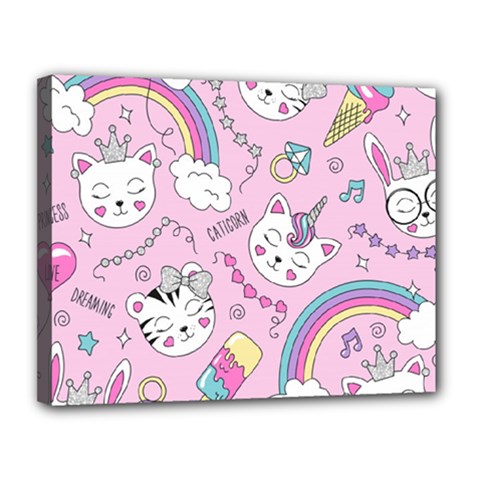 Beautiful Cute Animals Pattern Pink Canvas 14  X 11  (stretched) by Semog4