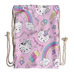 Beautiful Cute Animals Pattern Pink Drawstring Bag (large) by Semog4