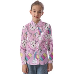 Beautiful Cute Animals Pattern Pink Kids  Long Sleeve Shirt by Semog4