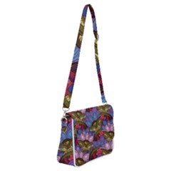 Purple Red And Green Flowers Digital Wallpaper Patterns Ornament Shoulder Bag With Back Zipper by Salman4z