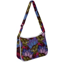 Purple Red And Green Flowers Digital Wallpaper Patterns Ornament Zip Up Shoulder Bag by Salman4z