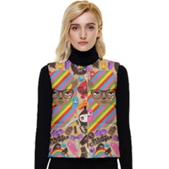 Multicolored Doodle Art Wallpaper Women s Short Button Up Puffer Vest by Salman4z