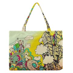 Doodle Wallpaper Artistic Surreal Zipper Medium Tote Bag by Salman4z