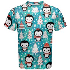 Blue Penguin Pattern Christmas Men s Cotton Tee