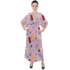 Medical V-neck Boho Style Maxi Dress by SychEva