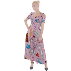 Medical Button Up Short Sleeve Maxi Dress