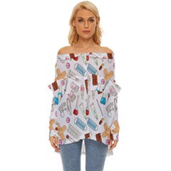 Medicine Off Shoulder Chiffon Pocket Shirt