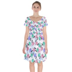 Nail Polish Short Sleeve Bardot Dress by SychEva