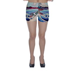 Wave Japanese Mount Fuji Woodblock Print Ocean Skinny Shorts by Salman4z