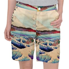 Wave Japanese Mount Fuji Woodblock Print Ocean Women s Pocket Shorts by Salman4z