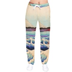 Wave Japanese Mount Fuji Woodblock Print Ocean Women Velvet Drawstring Pants by Salman4z