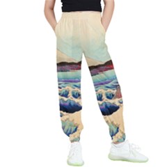 Wave Japanese Mount Fuji Woodblock Print Ocean Kids  Elastic Waist Pants by Salman4z