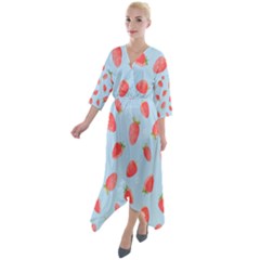 Strawberry Quarter Sleeve Wrap Front Maxi Dress by SychEva