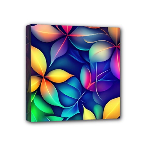 Ai Generated Artwork Leaves Nature Pattern Mini Canvas 4  X 4  (stretched) by Jancukart