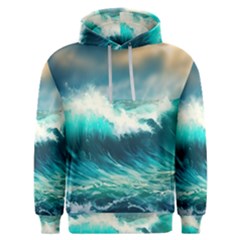 Waves Ocean Sea Tsunami Nautical Blue Men s Overhead Hoodie by Jancukart