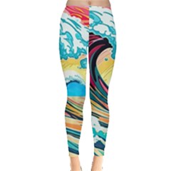 Waves Ocean Sea Tsunami Nautical 8 Leggings  by Jancukart