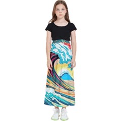 Waves Ocean Sea Tsunami Nautical 8 Kids  Flared Maxi Skirt