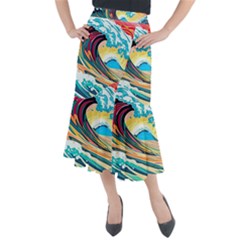 Waves Ocean Sea Tsunami Nautical 8 Midi Mermaid Skirt by Jancukart