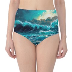 Tsunami Waves Ocean Sea Nautical Nature Water 5 Classic High-waist Bikini Bottoms by Jancukart