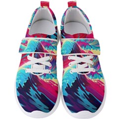 Tsunami Waves Ocean Sea Nautical Nature Water Blue Pink Men s Velcro Strap Shoes by Jancukart