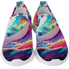 Tsunami Waves Ocean Sea Nautical Nature Water 2 Kids  Slip On Sneakers