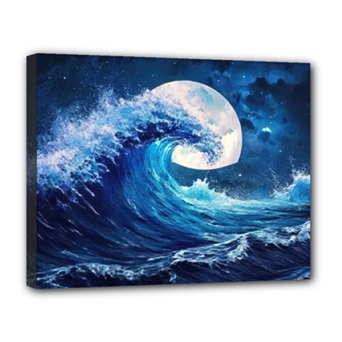 Tsunami Waves Ocean Sea Nautical Nature Water Moon Canvas 14  X 11  (stretched) by Jancukart