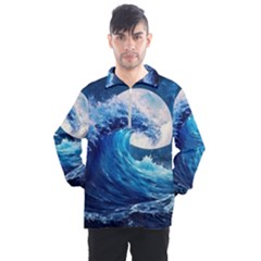 Tsunami Waves Ocean Sea Nautical Nature Water Moon Men s Half Zip Pullover by Jancukart