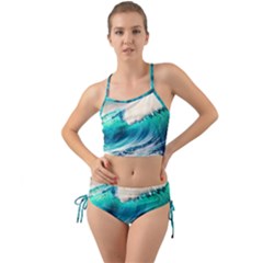 Tsunami Waves Ocean Sea Nautical Nature Water Art Ai Generated Mini Tank Bikini Set by Jancukart