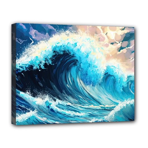 Tsunami Waves Ocean Sea Nautical Nature Water Arts Canvas 14  X 11  (stretched) by Jancukart