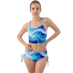 Tsunami Waves Ocean Sea Nautical Nature Abstract Blue Water Mini Tank Bikini Set by Jancukart