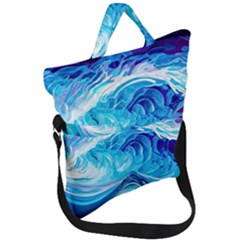 Tsunami Waves Ocean Sea Nautical Nature Abstract Blue Water Fold Over Handle Tote Bag by Jancukart