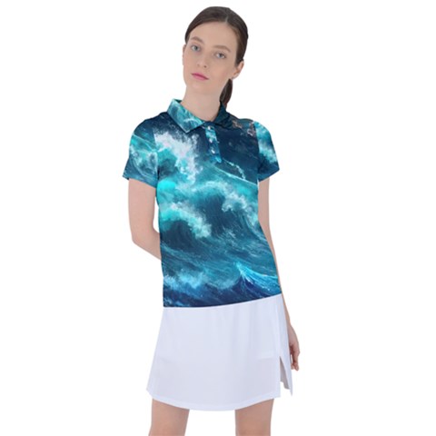 Thunderstorm Tsunami Tidal Wave Ocean Waves Sea Women s Polo Tee by Jancukart