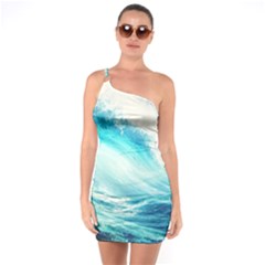 Tsunami Waves Ocean Sea Nautical Nature Water 8 One Shoulder Ring Trim Bodycon Dress by Jancukart