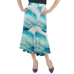 Tsunami Waves Ocean Sea Nautical Nature Water 8 Midi Mermaid Skirt by Jancukart