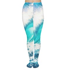 Tsunami Waves Ocean Sea Nautical Nature Water Blue Nature Tights by Jancukart