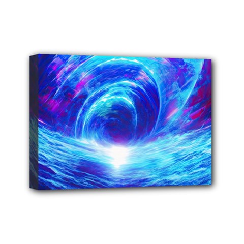 Tsunami Waves Ocean Sea Nautical Nature Water Art Work Mini Canvas 7  X 5  (stretched) by Jancukart