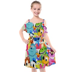 Illustration Cartoon Character Animal Cute Kids  Cut Out Shoulders Chiffon Dress