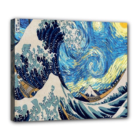 The Great Wave Of Kanagawa Painting Starry Night Van Gogh Deluxe Canvas 24  X 20  (stretched) by Sudheng