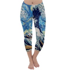 The Great Wave Of Kanagawa Painting Starry Night Van Gogh Capri Winter Leggings  by Sudheng