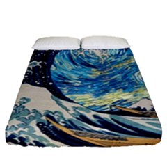 Starry Night Hokusai Van Gogh The Great Wave Off Kanagawa Fitted Sheet (queen Size) by Sudheng