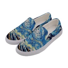 Starry Night Hokusai Van Gogh The Great Wave Off Kanagawa Women s Canvas Slip Ons by Sudheng