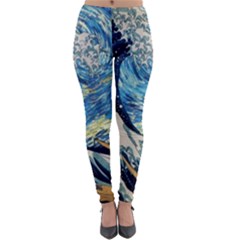 Starry Night Hokusai Van Gogh The Great Wave Off Kanagawa Lightweight Velour Leggings by Sudheng