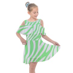 Green Zebra Vibes Animal Print  Kids  Shoulder Cutout Chiffon Dress by ConteMonfrey
